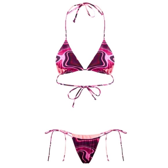 FARAI LONDON CYNTHIA PURPLE MARBLE SWIRL STRING TRIANGLE TIE SIDE BIKINI SET - Picture 1 of 15